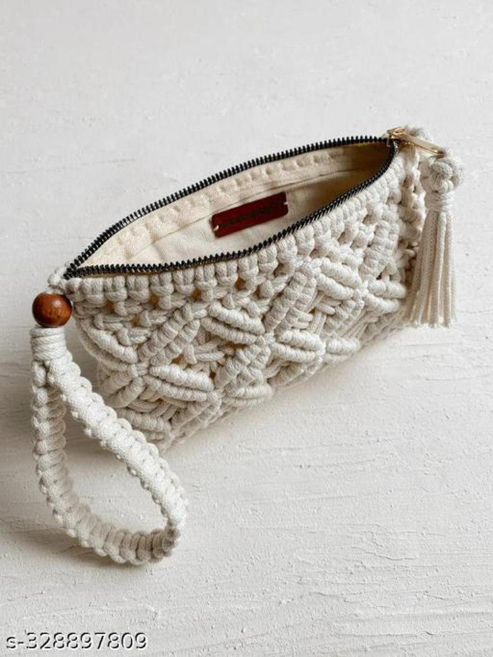 Crochet Tassel Handbag Straw Envelope Clutch Bag Cotton Macrame Purse Hobo Hand-