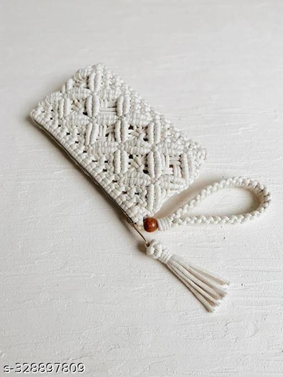 Crochet Tassel Handbag Straw Envelope Clutch Bag Cotton Macrame Purse Hobo Hand-