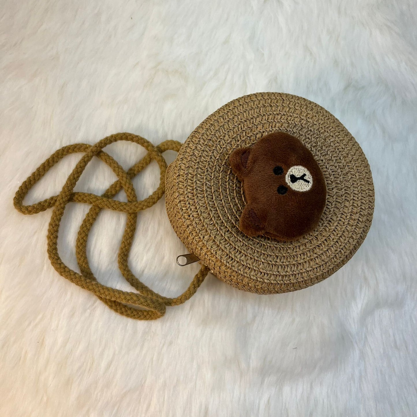 Round Shape Handwoven Crossbody bag Purse Knitted Straw Small Bucket Bag for girls