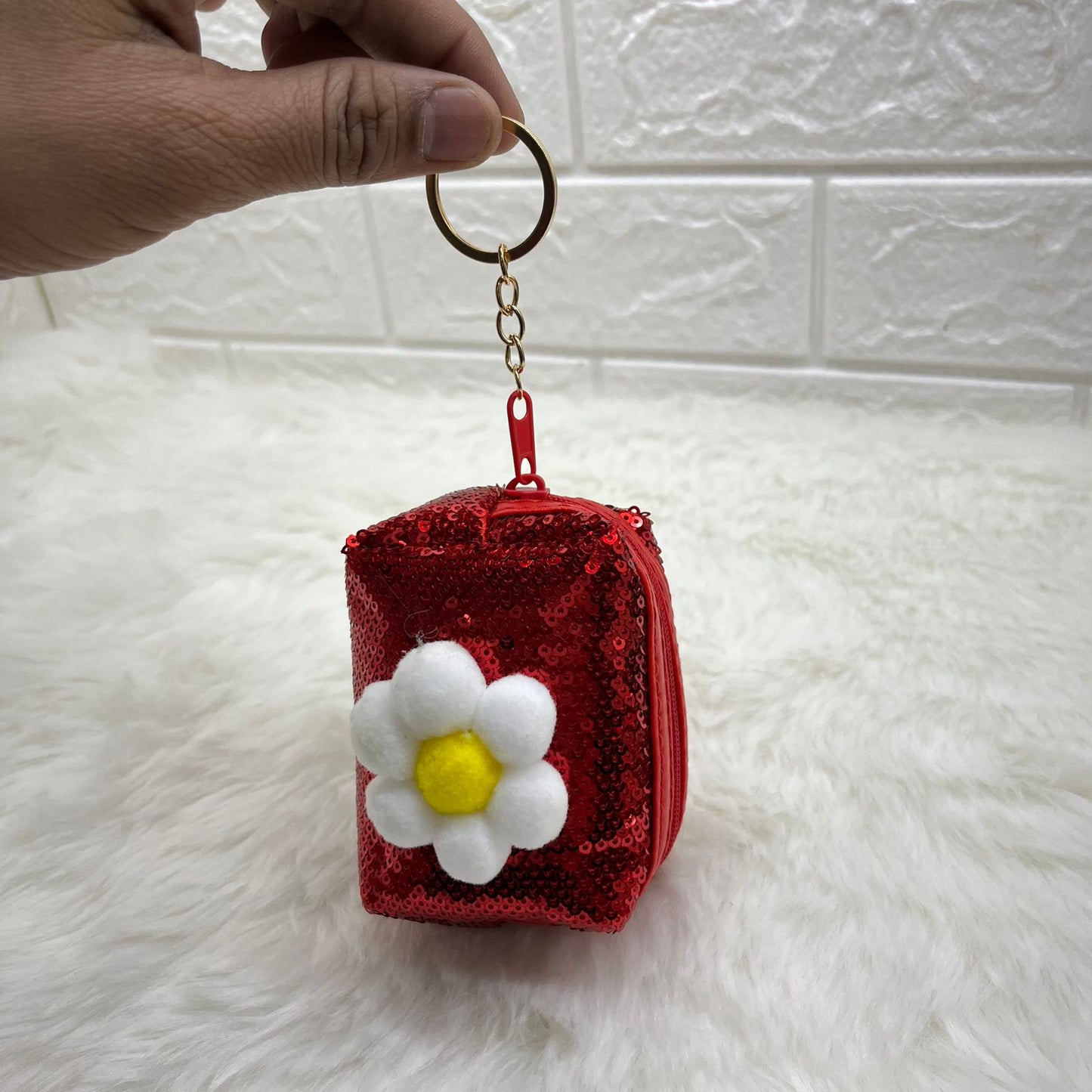 BATUTA - Girls Embroidery Zipper Mini Reversible Sequin Purse Keychain Pouch Bag (Multicolour, 10