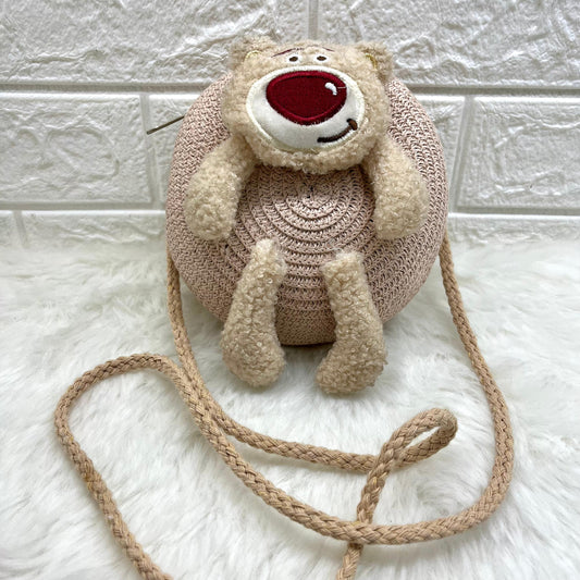 Round Shape Handwoven Crossbody bag Purse Knitted Straw Small Bucket Bag for girls