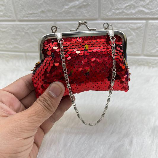 Kiss Lock Closure Coin Purses for Women and Girls, Sequin Coin Wallet Mini Purse Coin Purse with Detachable Handle