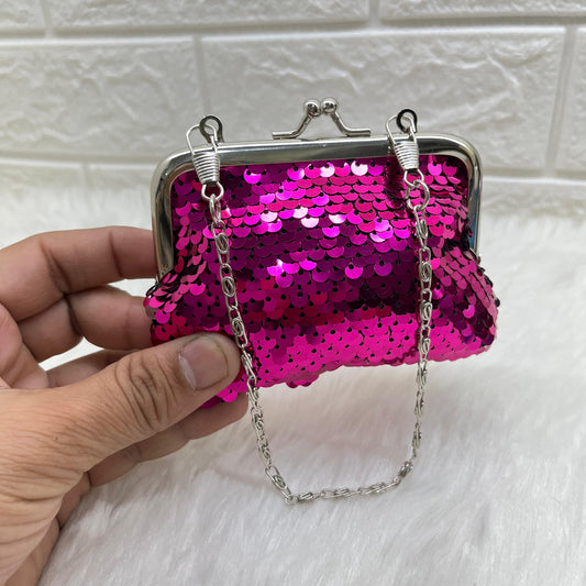 Kiss Lock Closure Coin Purses for Women and Girls, Sequin Coin Wallet Mini Purse Coin Purse with Detachable Handle