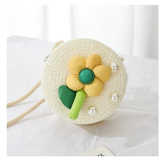 New children's round girl cute messenger fashion trend Woven Bag Children's Bag Female Cute Crossbody Little Girl Mini sling bag