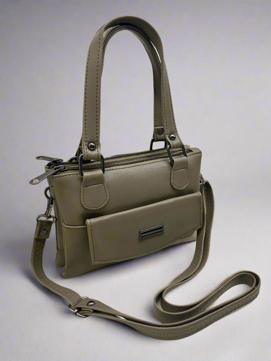 Batuta - Solid Structured Handbag with Adjustable and Detachable Sling Strap for Women and Girls