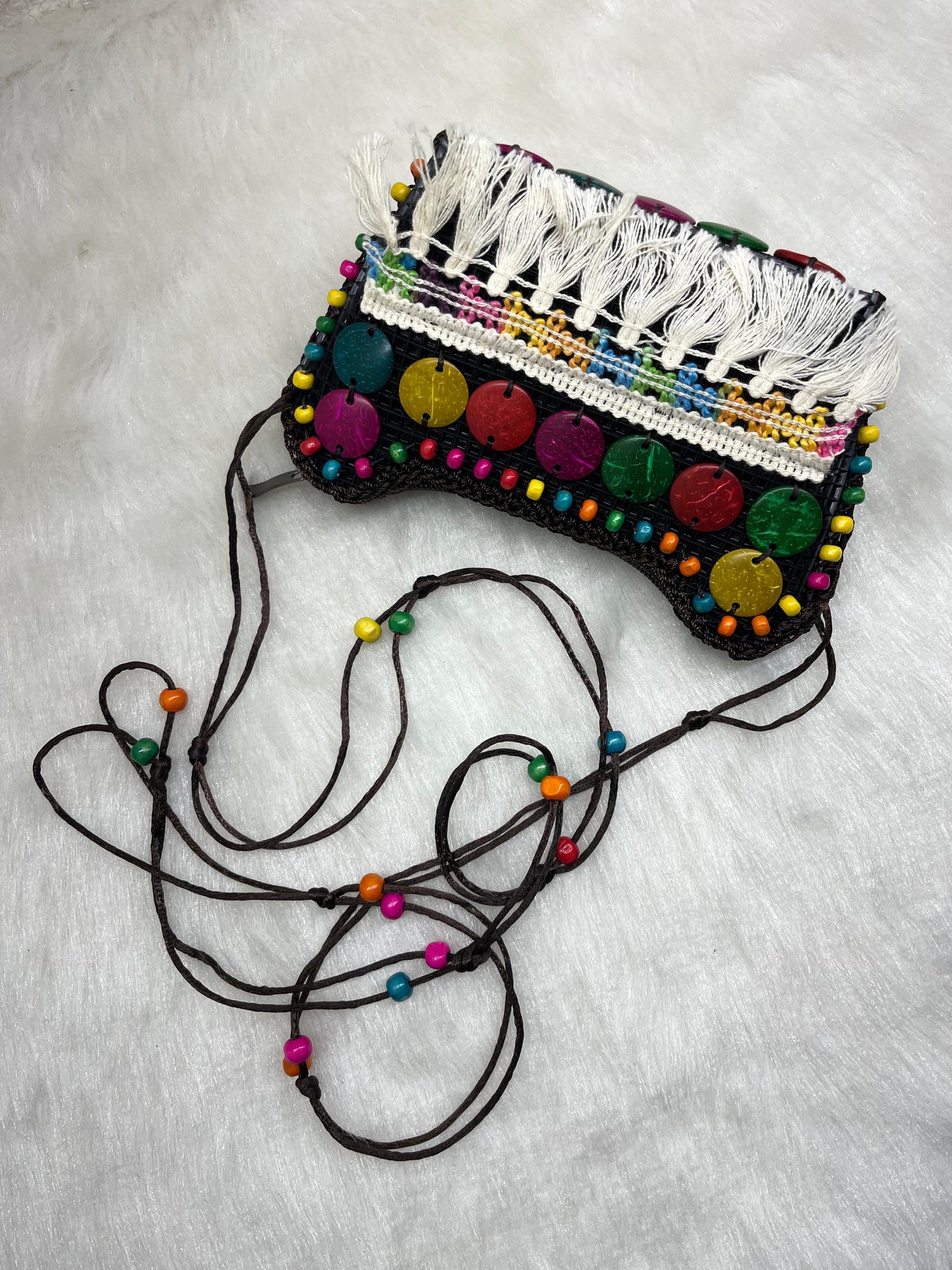 Handmade Beaded Coconut Shell Purse Hawaiian Bohemian Vintage cross body bag for Souvenir Gift