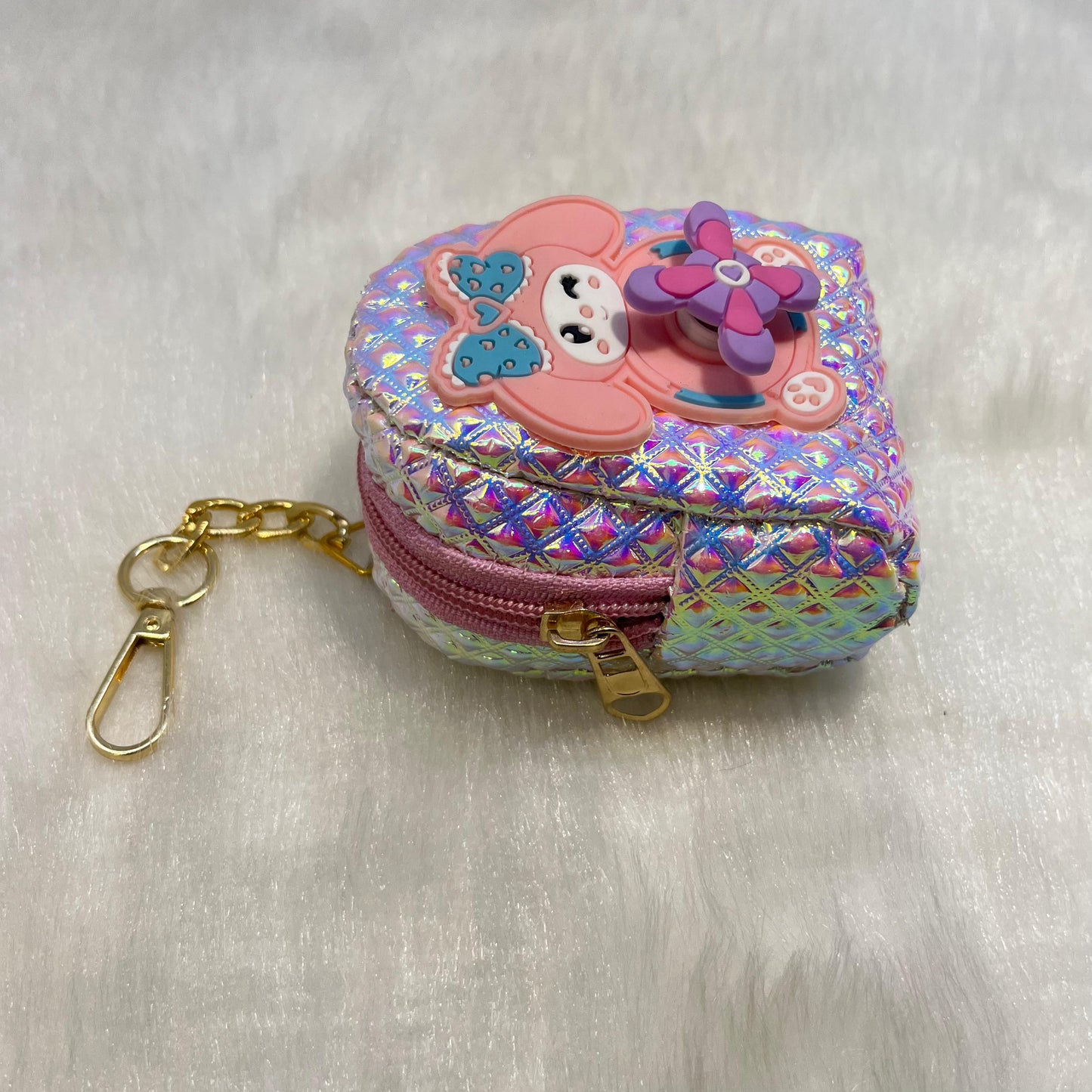 Girls Embroidery Zipper Mini Reversible Sequin Purse Key chain Pouch Bag (Multi color, 8 x 7 x 4 cm)