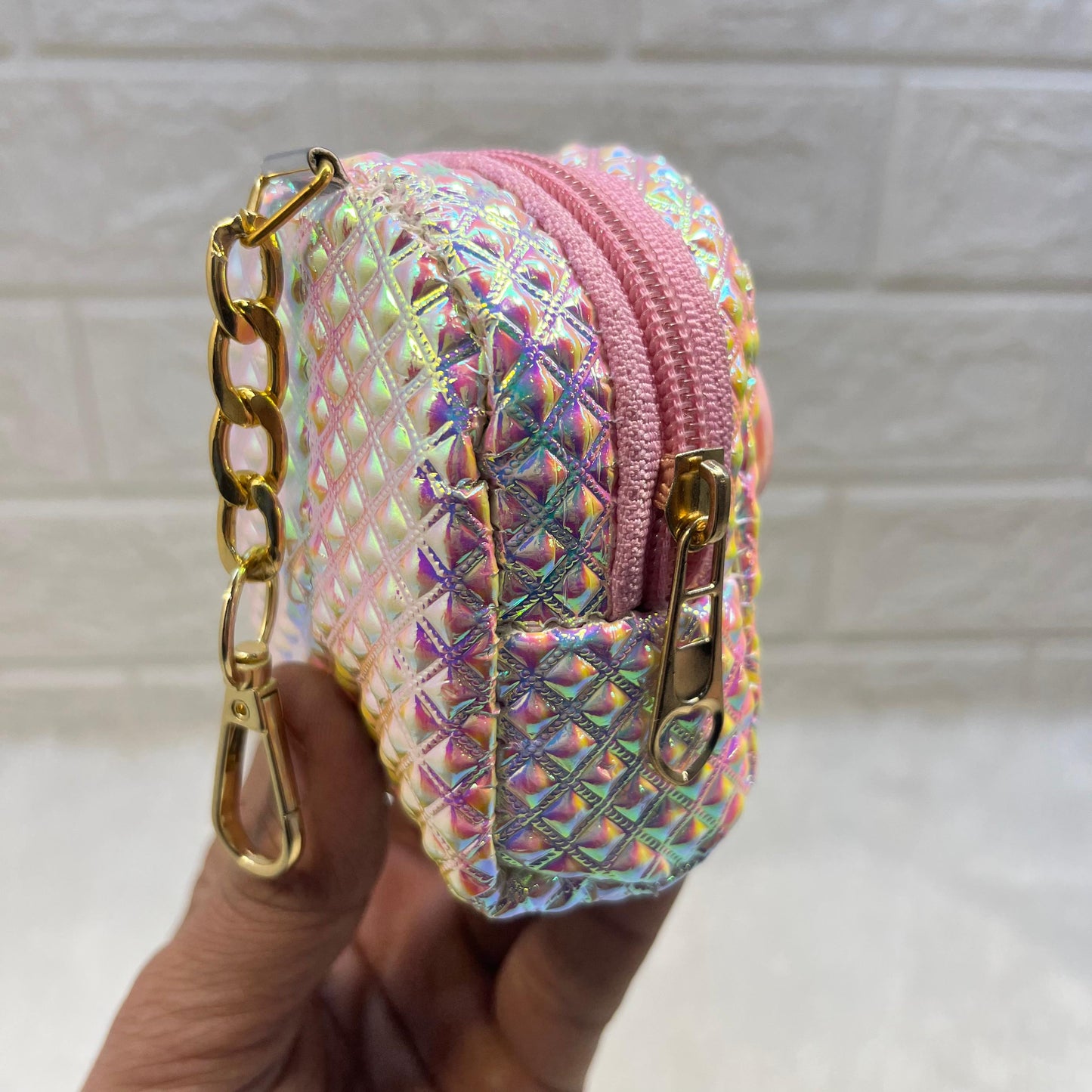 Girls Embroidery Zipper Mini Reversible Sequin Purse Key chain Pouch Bag (Multi color, 8 x 7 x 4 cm)