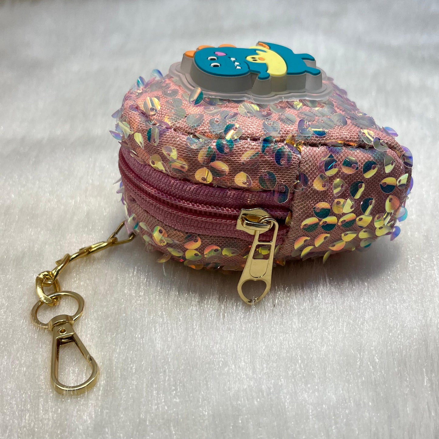 Girls Embroidery Zipper Mini Reversible Sequin Purse Key chain Pouch Bag (Multi colour, 8 x 7 x 4 cm)