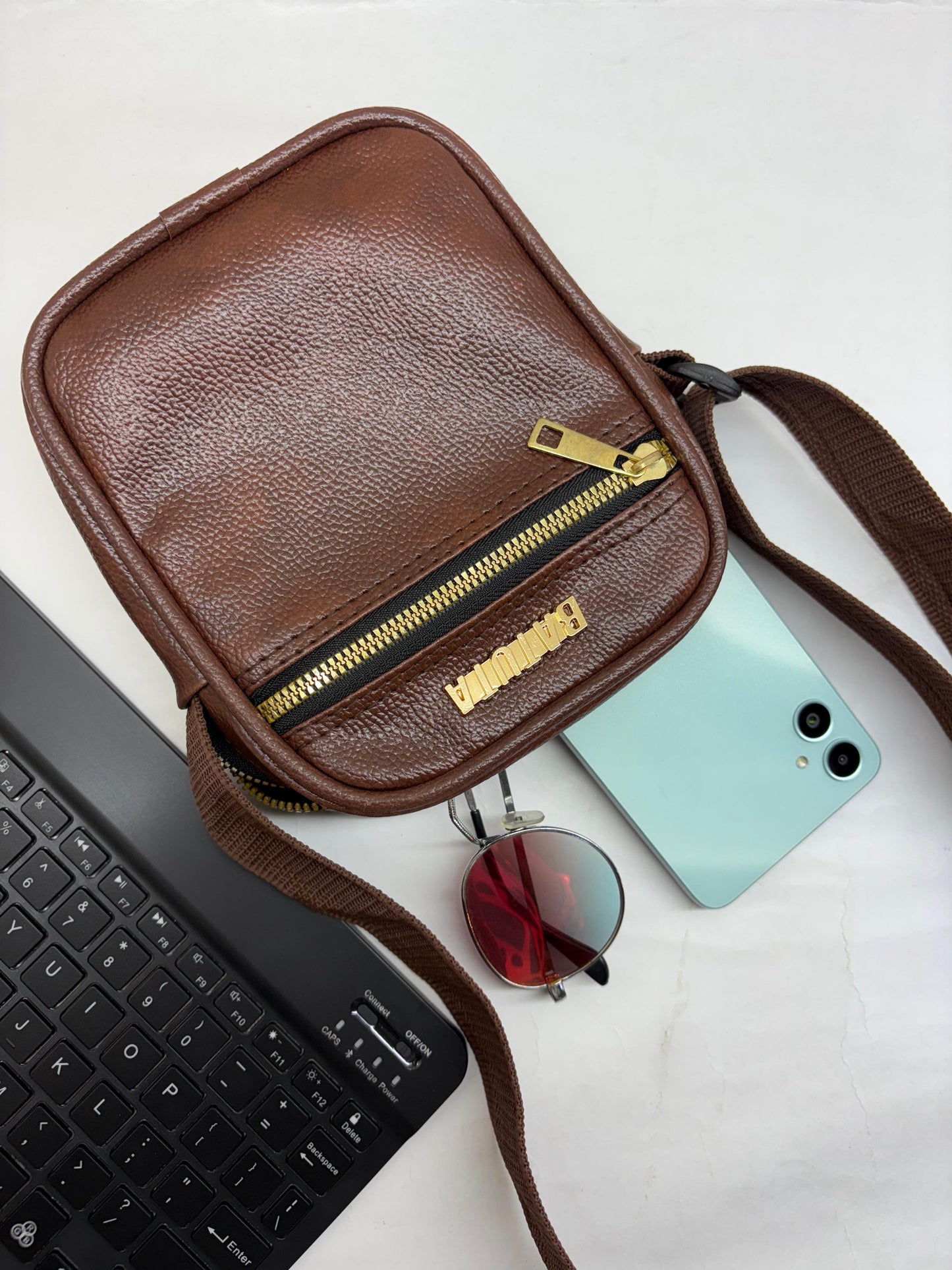 Men's and Women's Genuine Leather Sling Bag | Crossbody Shoulder Bag for Travel & Office | Vegan Leather Bag with Adjustable Strap & Spacious Design