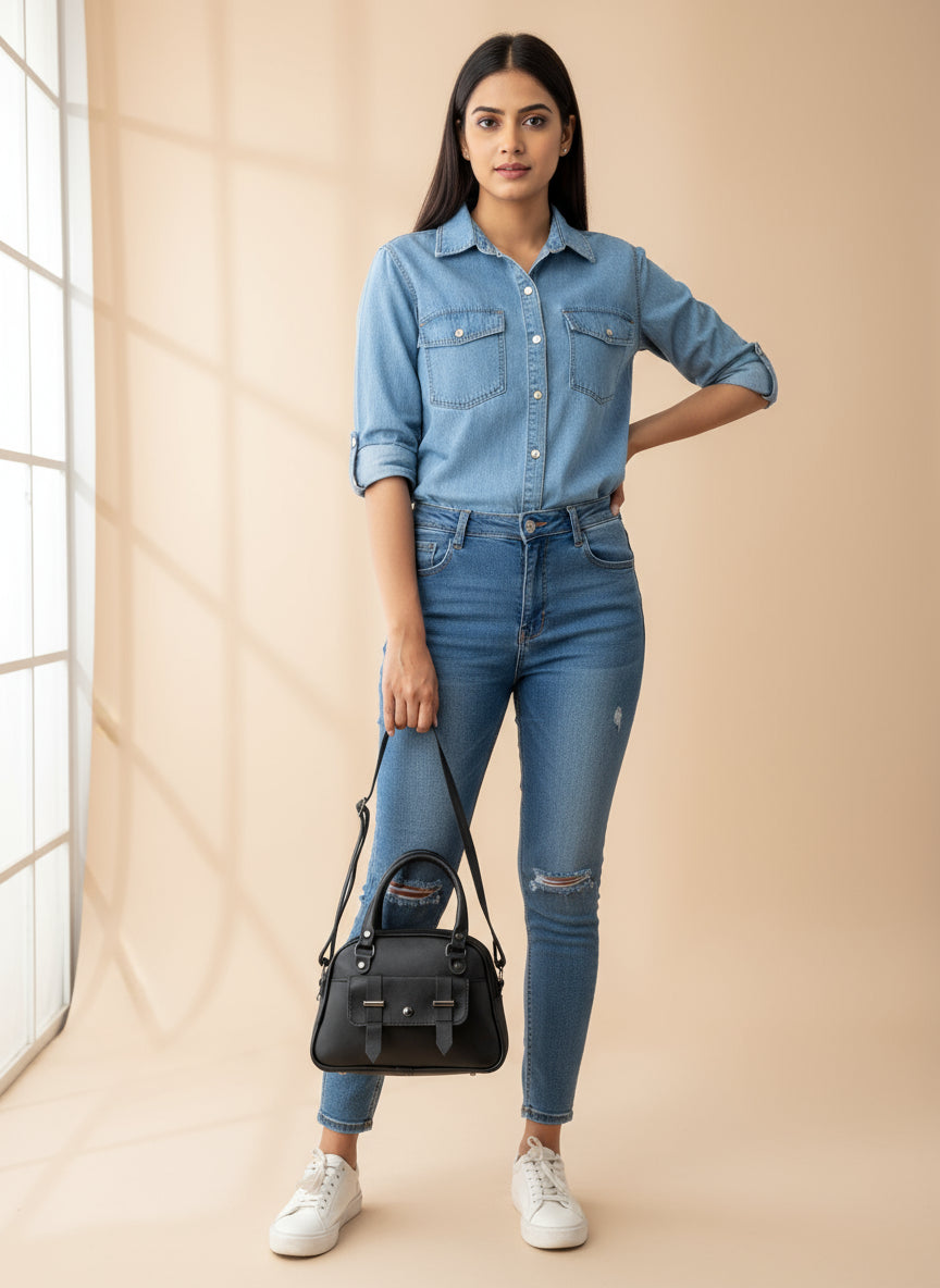 BATUTA - Women's Girls Quilted Cross Body Sling Bag with Height Adjustable Belt