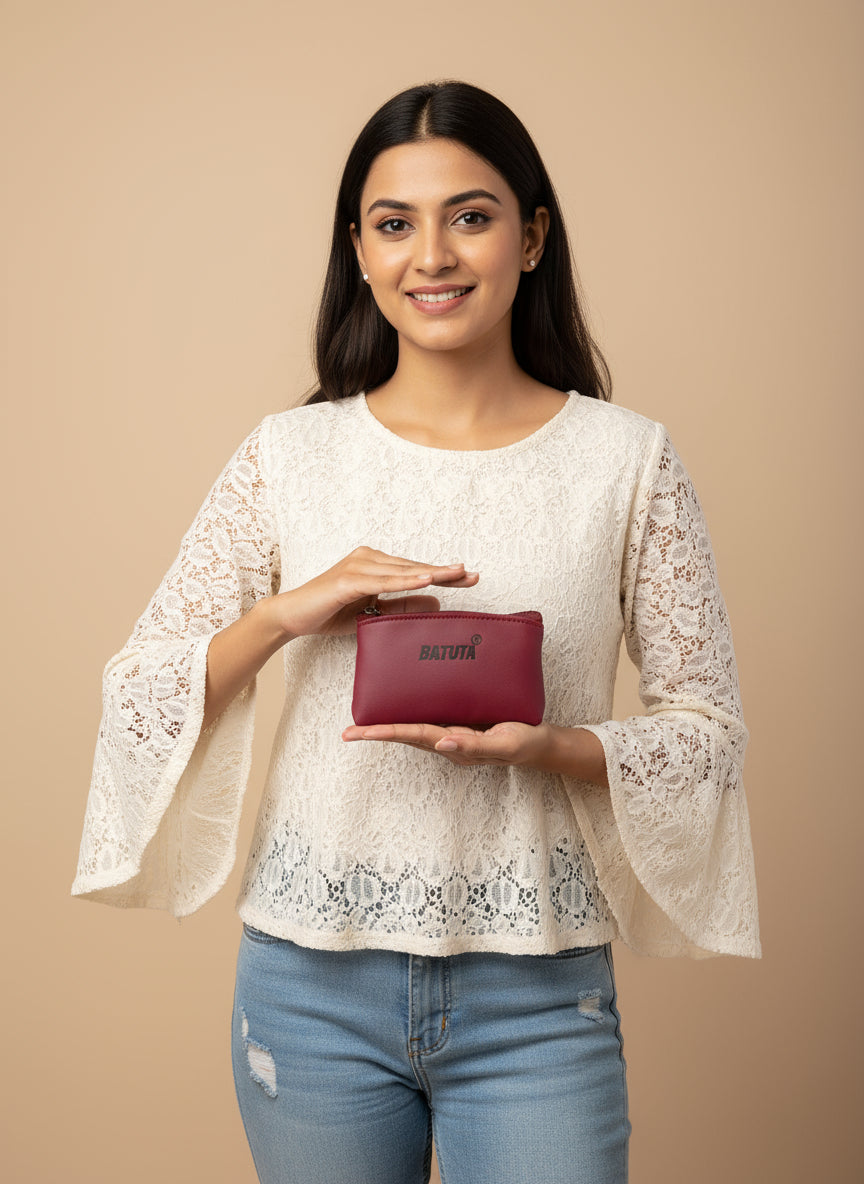 BATUTA Cute Small Mini Wallet Holder Zip Coin Purse