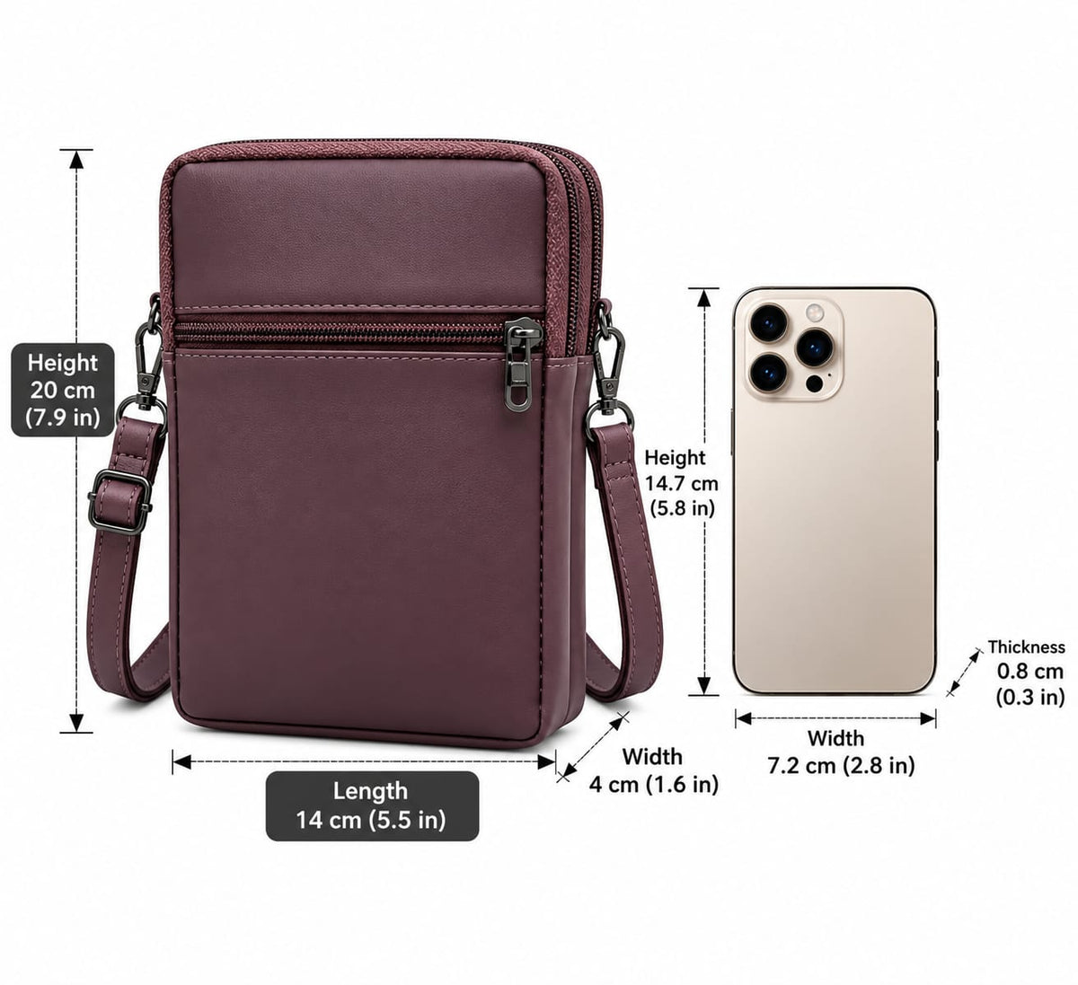 BATUTA HUB Women Crossbody Sling Bag | Premium PU Leather Small Size Bag for Girls & Ladies | Adjustable Strap | Multiple Zipper Pockets | Lightweight Daily Use Purse
