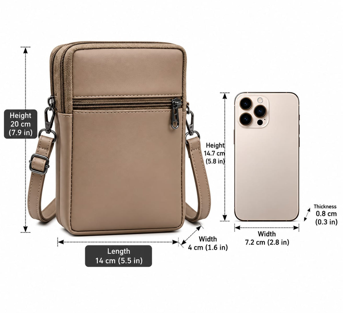 BATUTA HUB Women Crossbody Sling Bag | Premium PU Leather Small Size Bag for Girls & Ladies | Adjustable Strap | Multiple Zipper Pockets | Lightweight Daily Use Purse