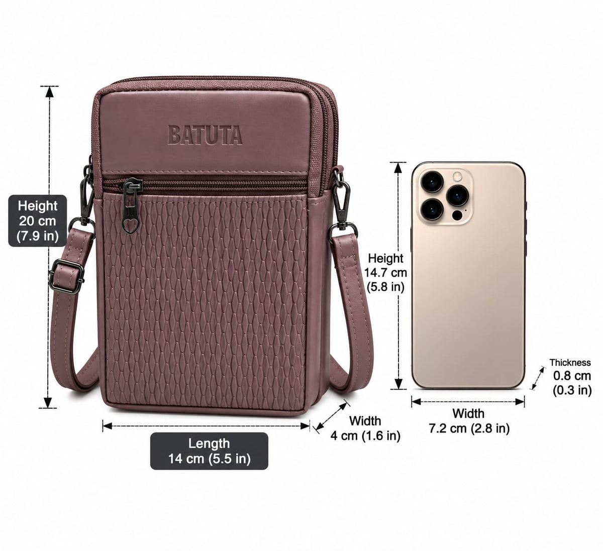 BATUTA HUB Women Crossbody Sling Bag | Premium PU Leather Small Size Bag for Girls & Ladies | Adjustable Strap | Multiple Zipper Pockets | Lightweight Daily Use Purse