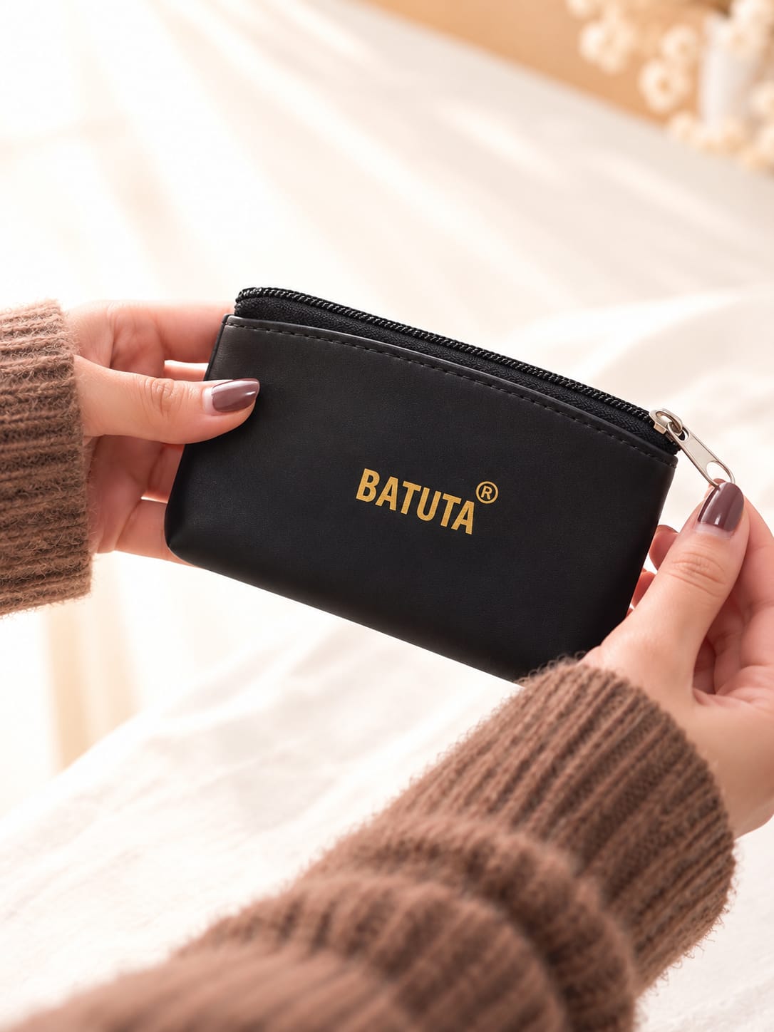 BATUTA Premium Compact Zipper Pouch for Men & Women | Mini Coin Purse, Card Holder & Small Utility Pouch | Durable Leather-Look Finish