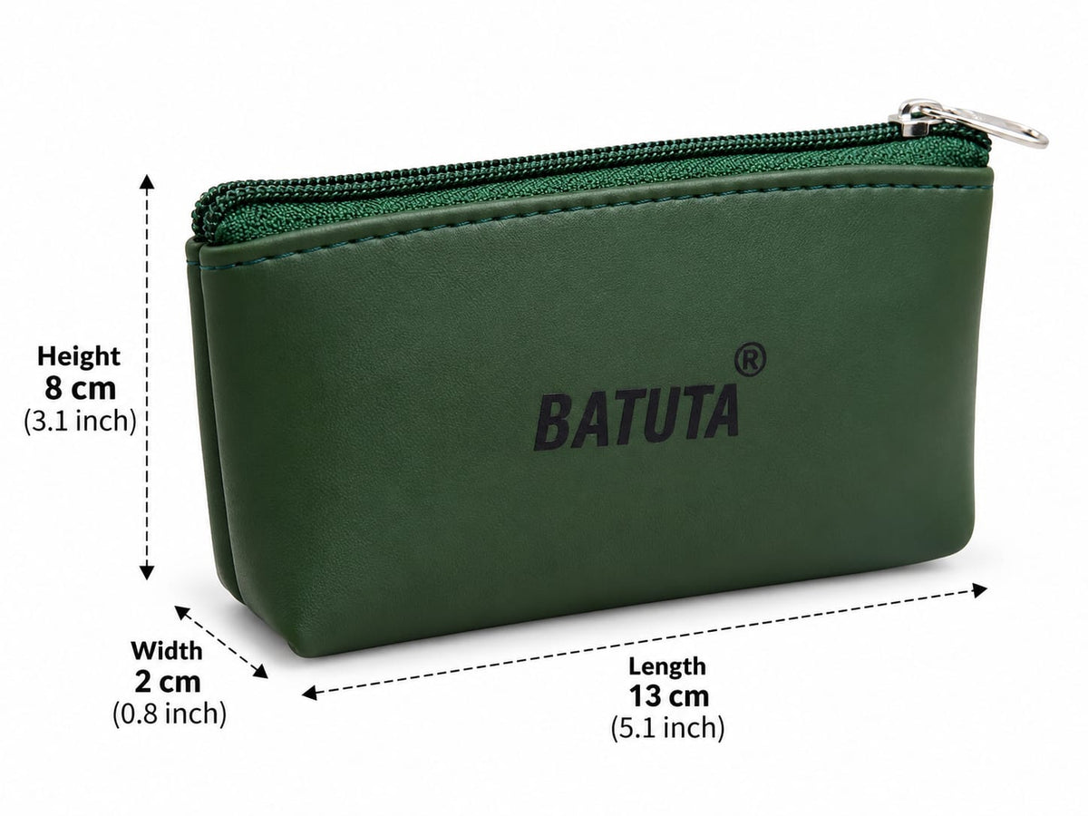 BATUTA Premium Compact Zipper Pouch for Men & Women | Mini Coin Purse, Card Holder & Small Utility Pouch | Durable Leather-Look Finish