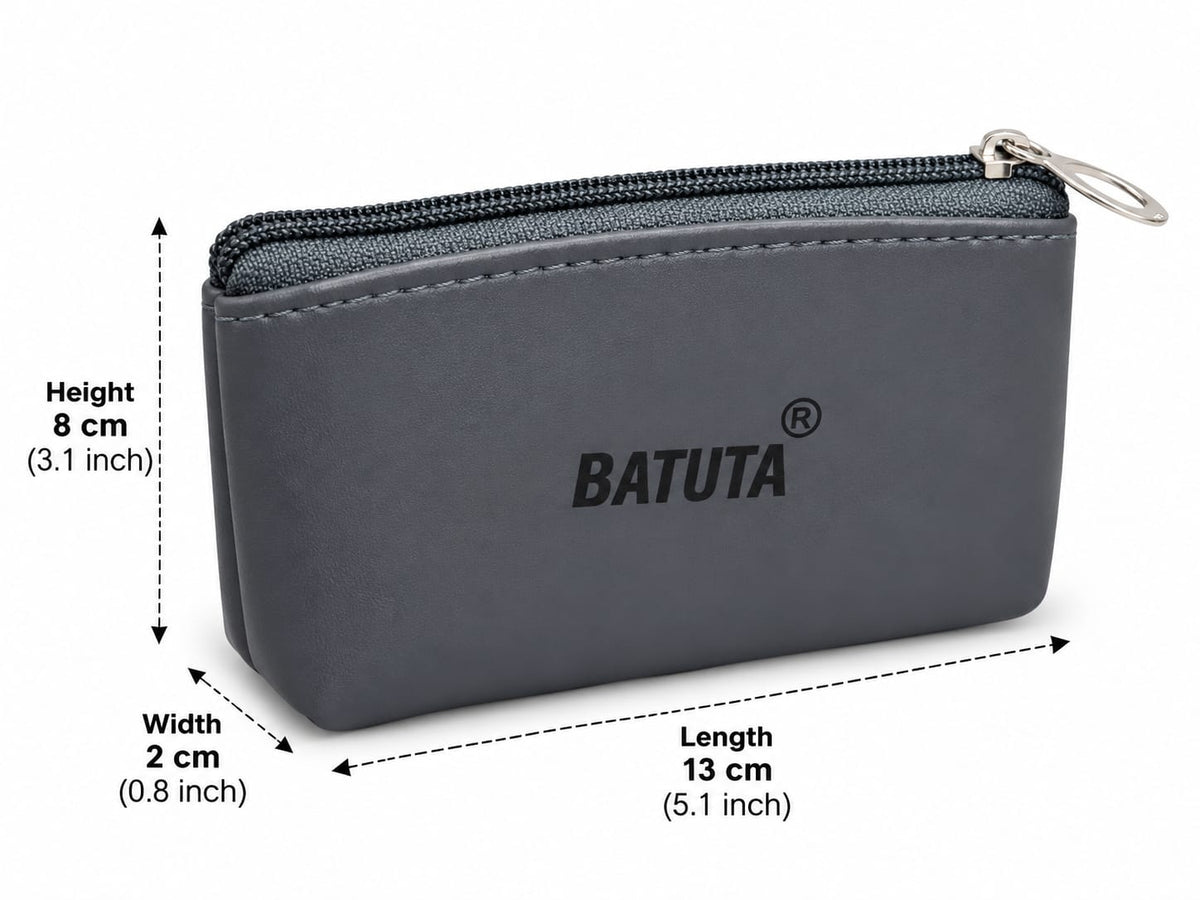 BATUTA Premium Compact Zipper Pouch for Men & Women | Mini Coin Purse, Card Holder & Small Utility Pouch | Durable Leather-Look Finish