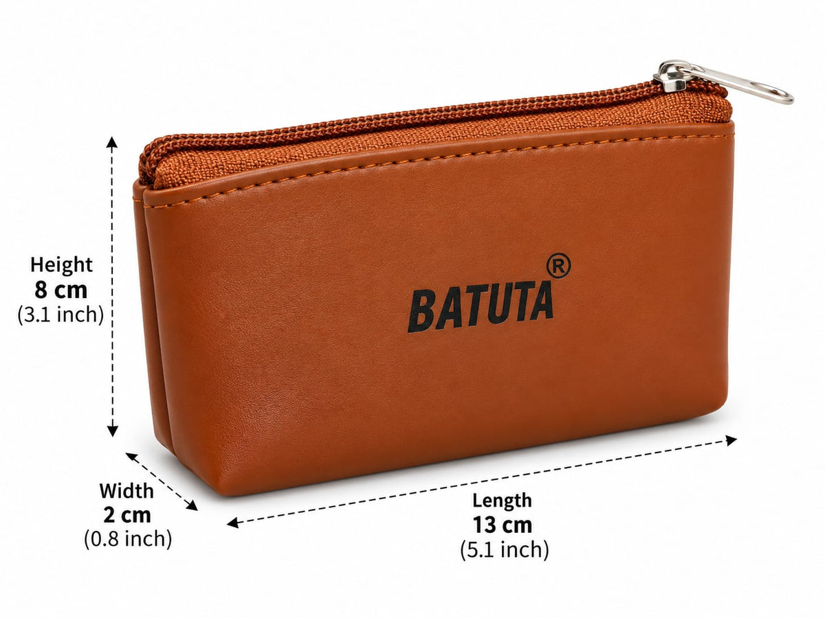BATUTA Premium Compact Zipper Pouch for Men & Women | Mini Coin Purse, Card Holder & Small Utility Pouch | Durable Leather-Look Finish