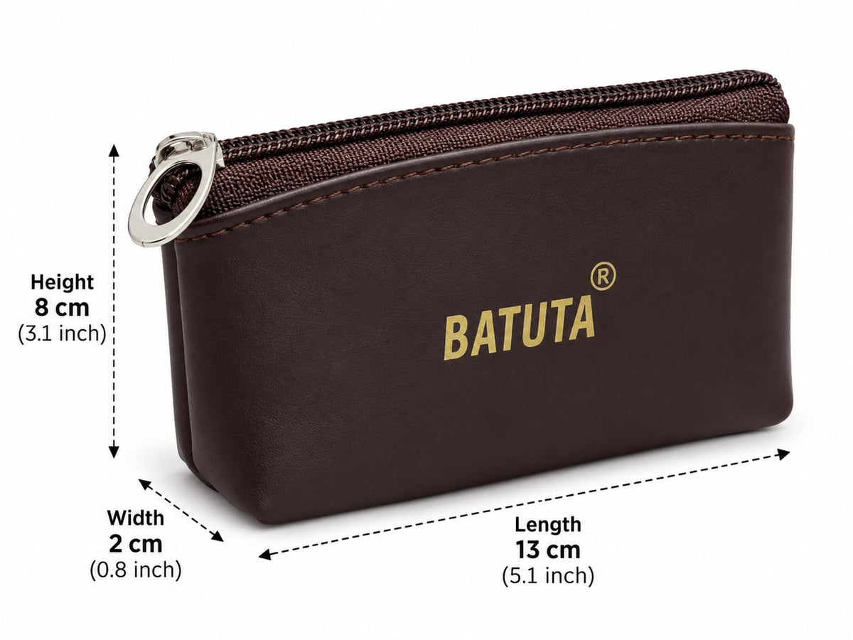 BATUTA Premium Compact Zipper Pouch for Men & Women | Mini Coin Purse, Card Holder & Small Utility Pouch | Durable Leather-Look Finish