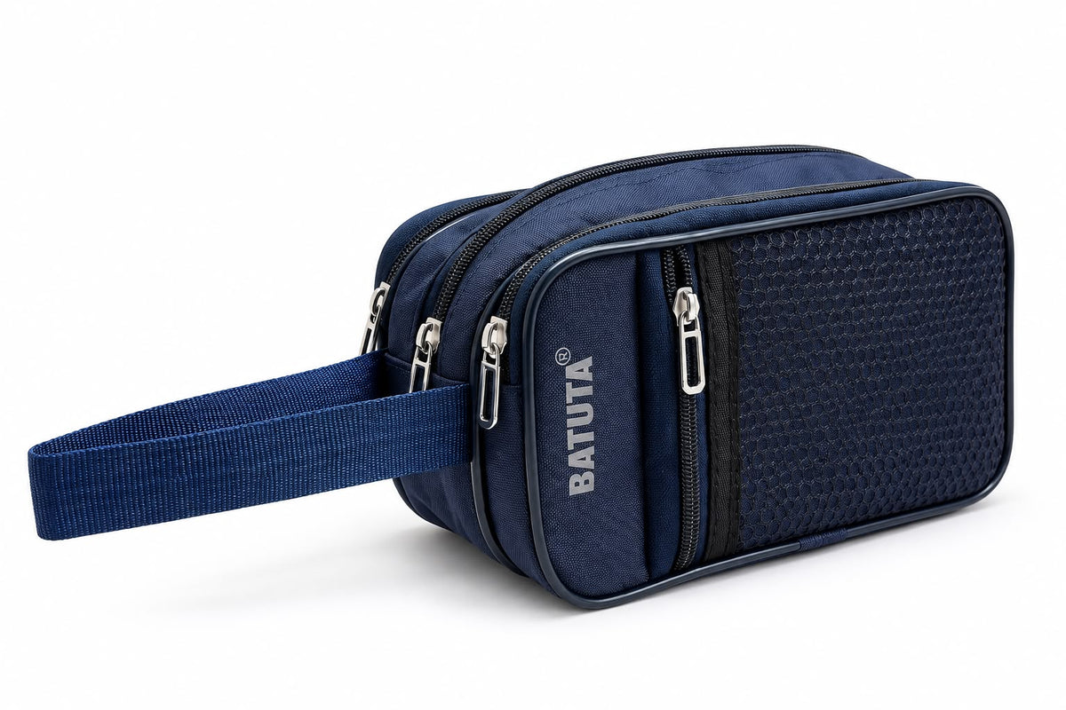 BATUTA Men’s Shaving Kit Bag, Multi Compartment Travel Grooming Organizer Pouch
