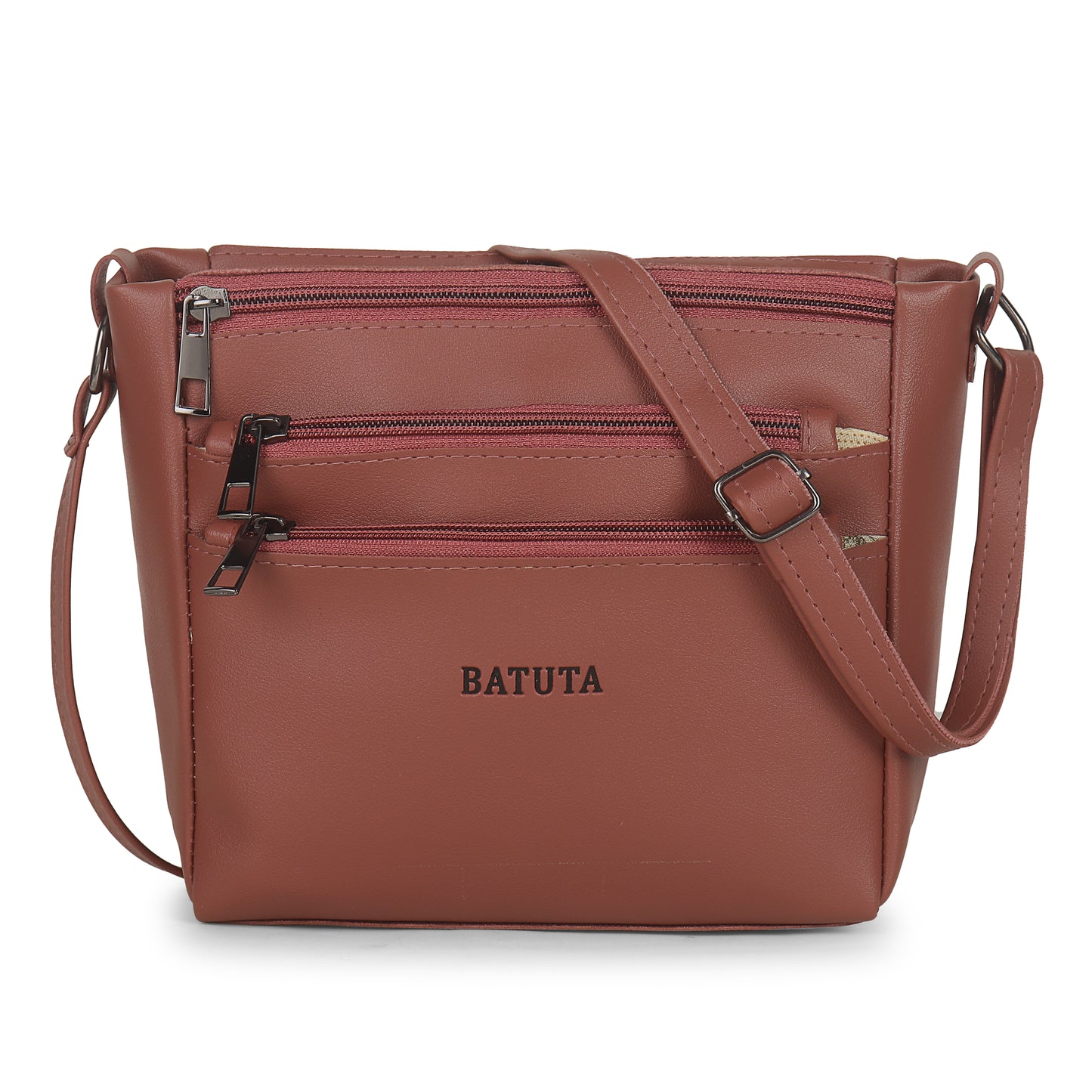 BATUTA - Women's Multi-Zipper Sling Bag, PU Leather Crossbody Purse