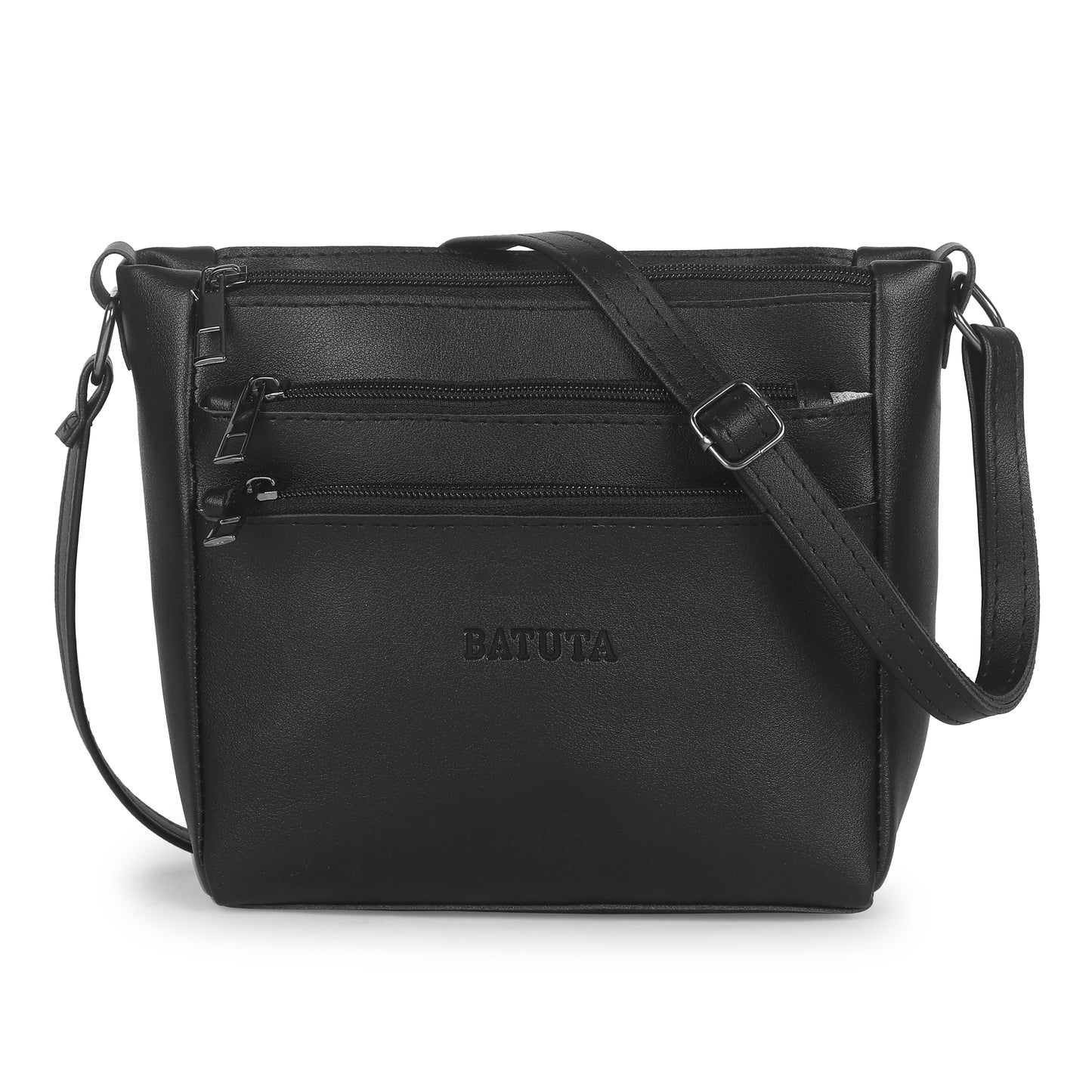BATUTA - Women's Multi-Zipper Sling Bag, PU Leather Crossbody Purse