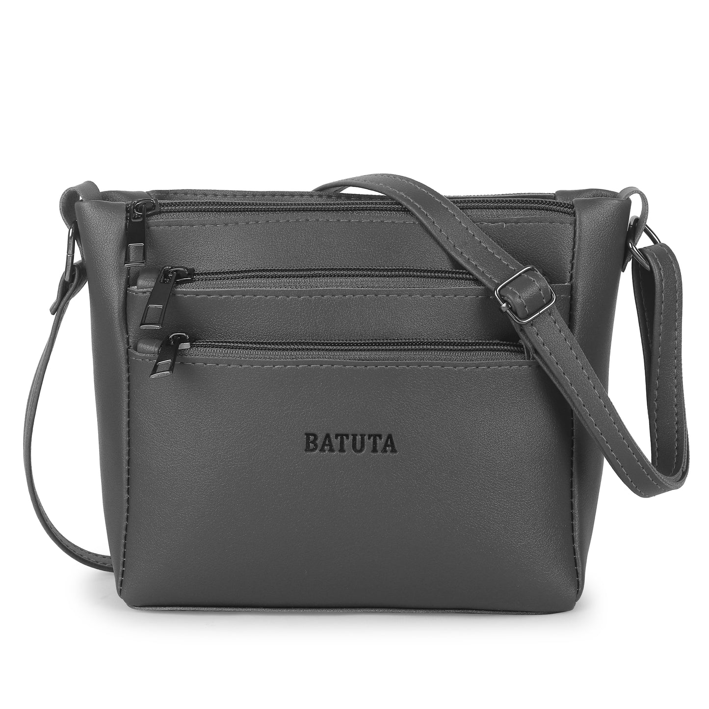 BATUTA - Women's Multi-Zipper Sling Bag, PU Leather Crossbody Purse