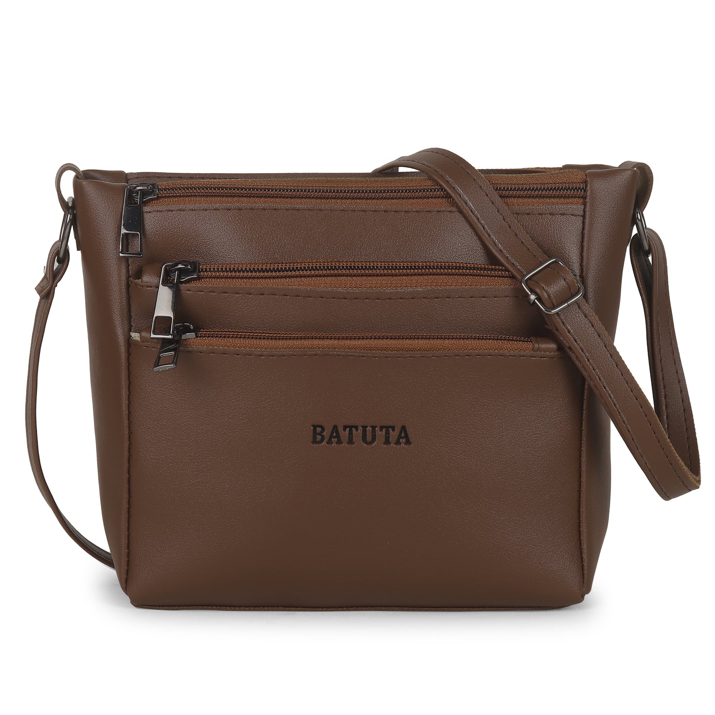 BATUTA - Women's Multi-Zipper Sling Bag, PU Leather Crossbody Purse
