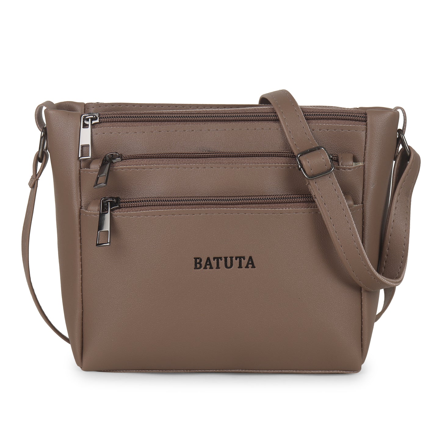 BATUTA - Women's Multi-Zipper Sling Bag, PU Leather Crossbody Purse