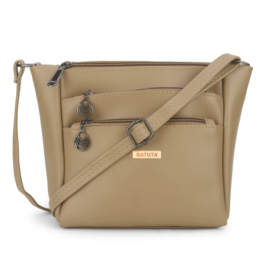 BATUTA Women's Multi-Zipper Sling Bag, PU Leather Crossbody Purse,