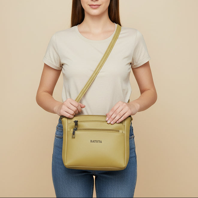 BATUTA - Women's Multi-Zipper Sling Bag, PU Leather Crossbody Purse
