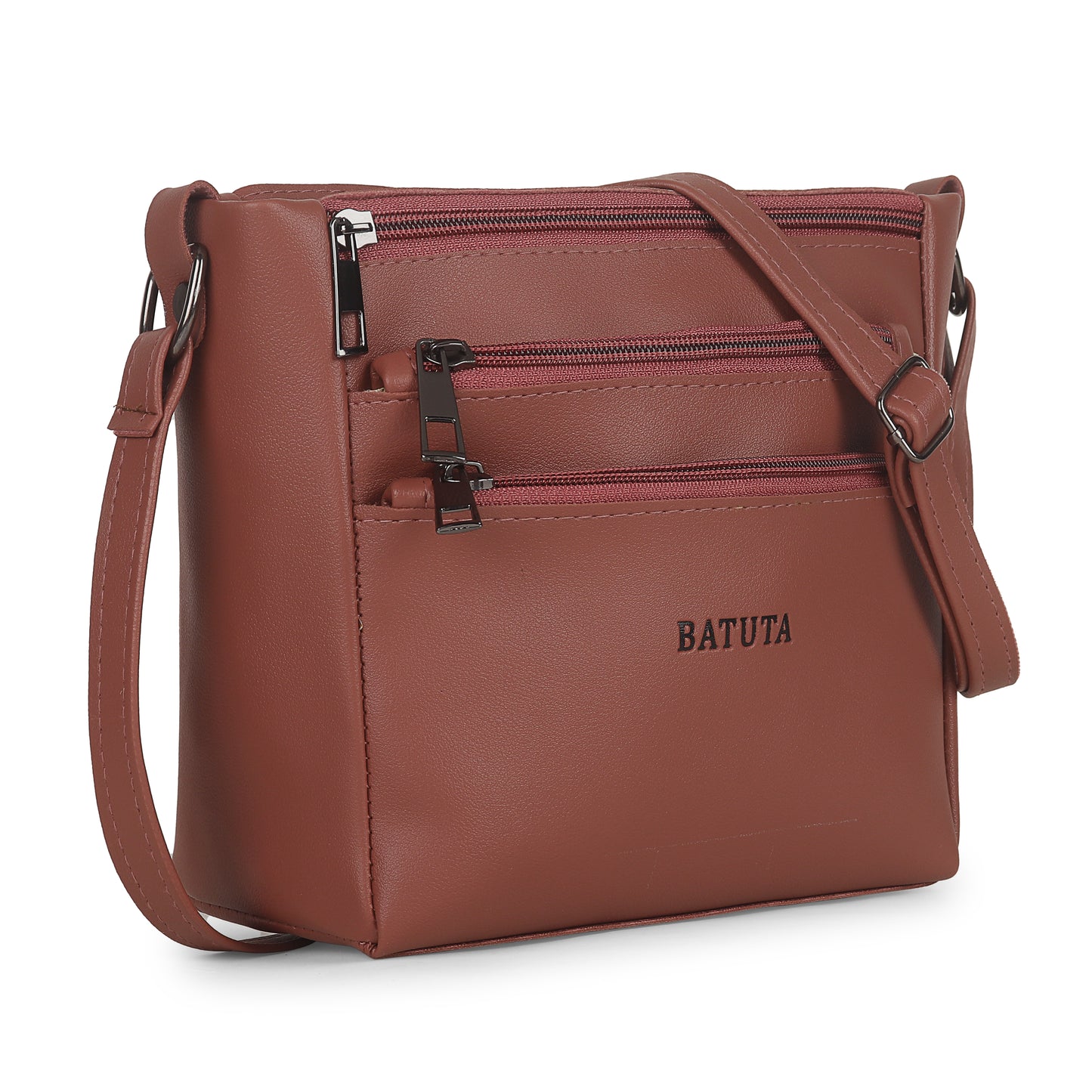 BATUTA - Women's Multi-Zipper Sling Bag, PU Leather Crossbody Purse