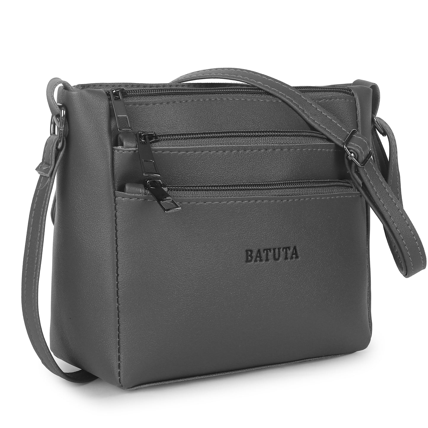 BATUTA - Women's Multi-Zipper Sling Bag, PU Leather Crossbody Purse