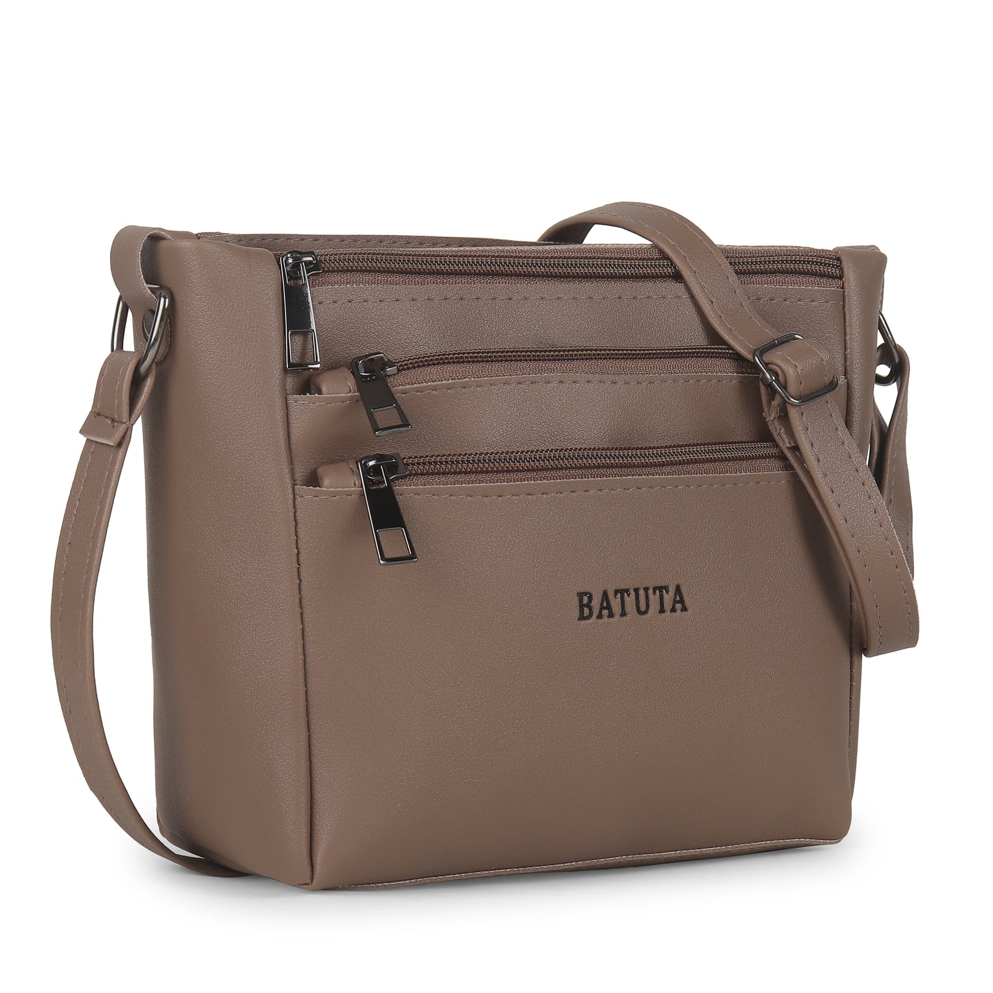 BATUTA - Women's Multi-Zipper Sling Bag, PU Leather Crossbody Purse