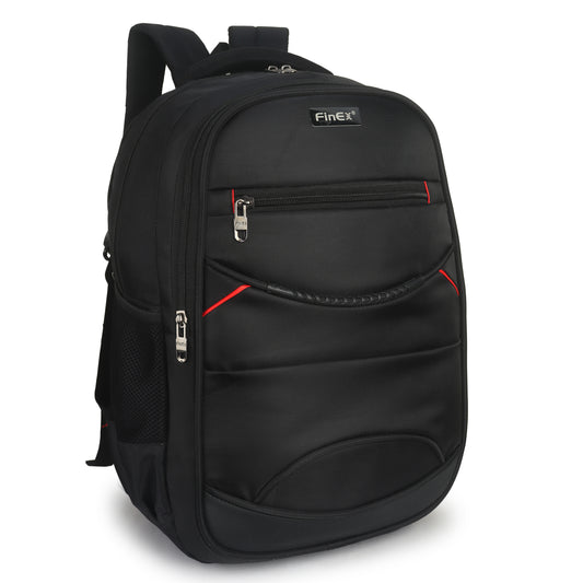 Travel Laptop Backpack, Multi-Compartment Design with Red Accents, Black