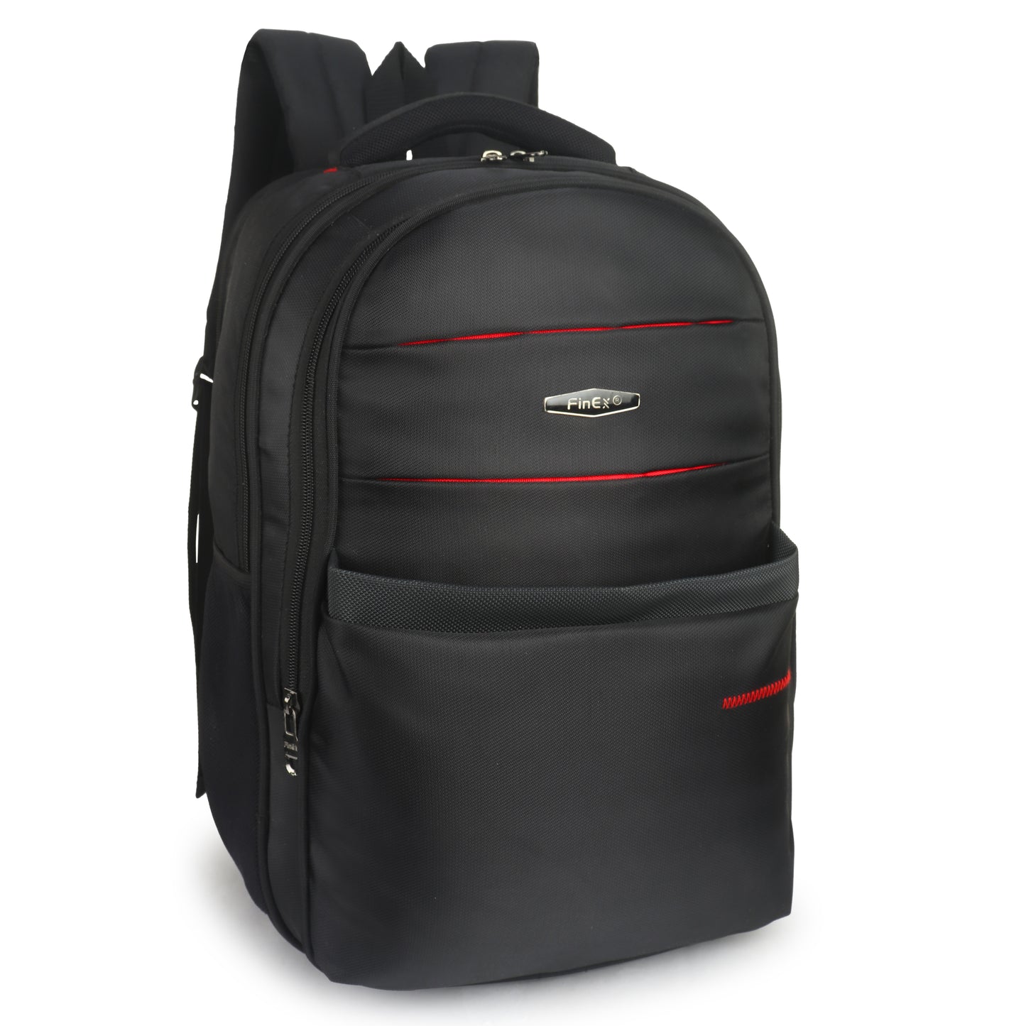 Travel Laptop Backpack, Multi-Compartment Design with Red Accents, Black