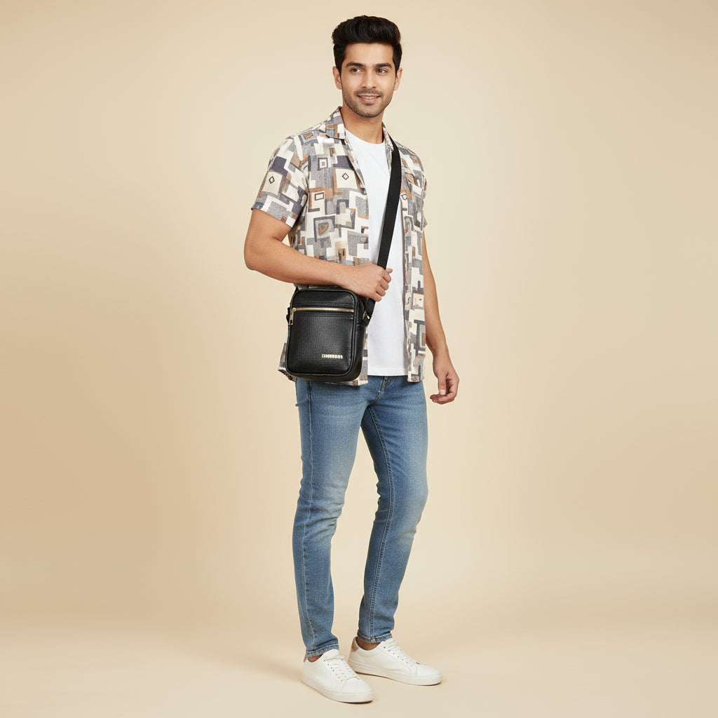 Men's and Women's Genuine Leather Sling Bag | Crossbody Shoulder Bag for Travel & Office | Vegan Leather Bag with Adjustable Strap & Spacious Design