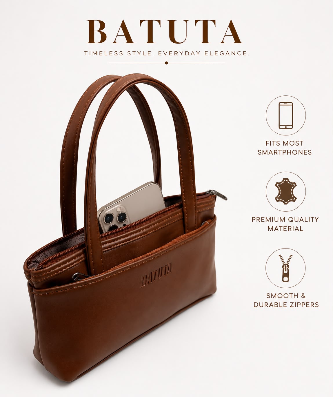 Women’s Premium PU Leather Handbag | Triple Zip Tote Bag | Stylish Mini Handy Purse for Daily Use