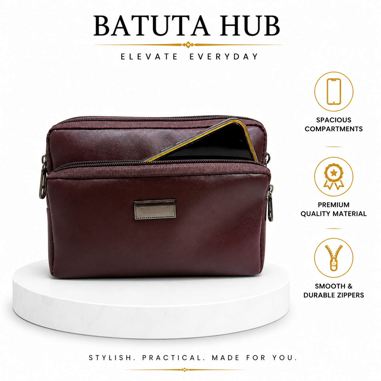 Women's Premium Crossbody Sling Bag | Triple Zip | Spacious Everyday Shoulder Bag
