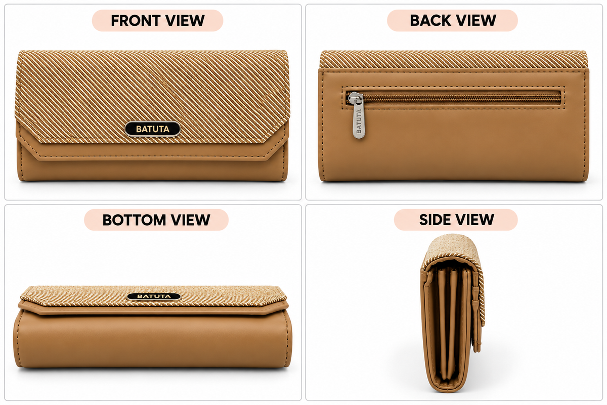 BATUTA Women’s Three Zip Multi-Compartment Clutch Wallet | Stylish Long Purse with Zipper Pocket | Spacious Ladies Wallet for Cash, Cards & Mobile