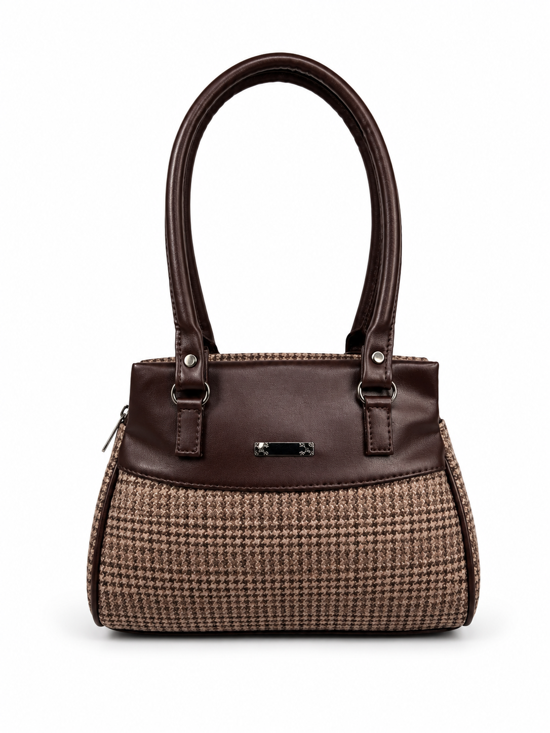 Women’s Stylish Handbag | Premium Houndstooth Pattern Tote Bag | Spacious 3-Zip Office & Daily Use Shoulder Bag