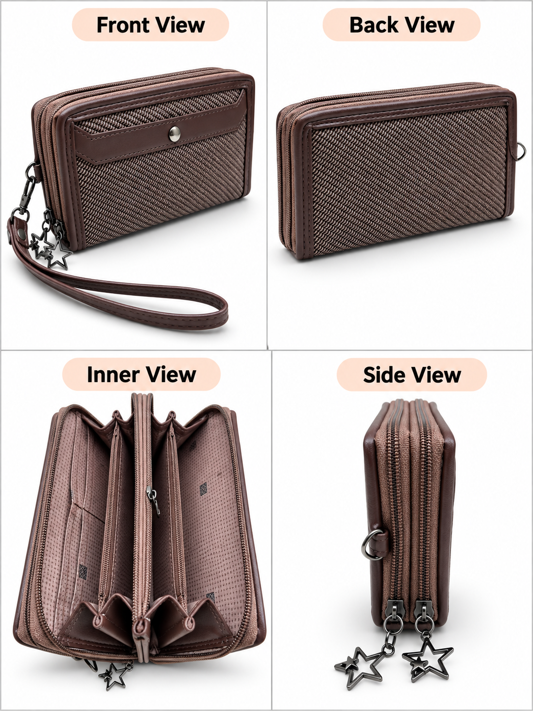 BATUTA Women’s Hand Kit Wristlet Pouch | Dual Zipper Multi-Compartment Handbag | Stylish Compact Organizer for Everyday Essentials