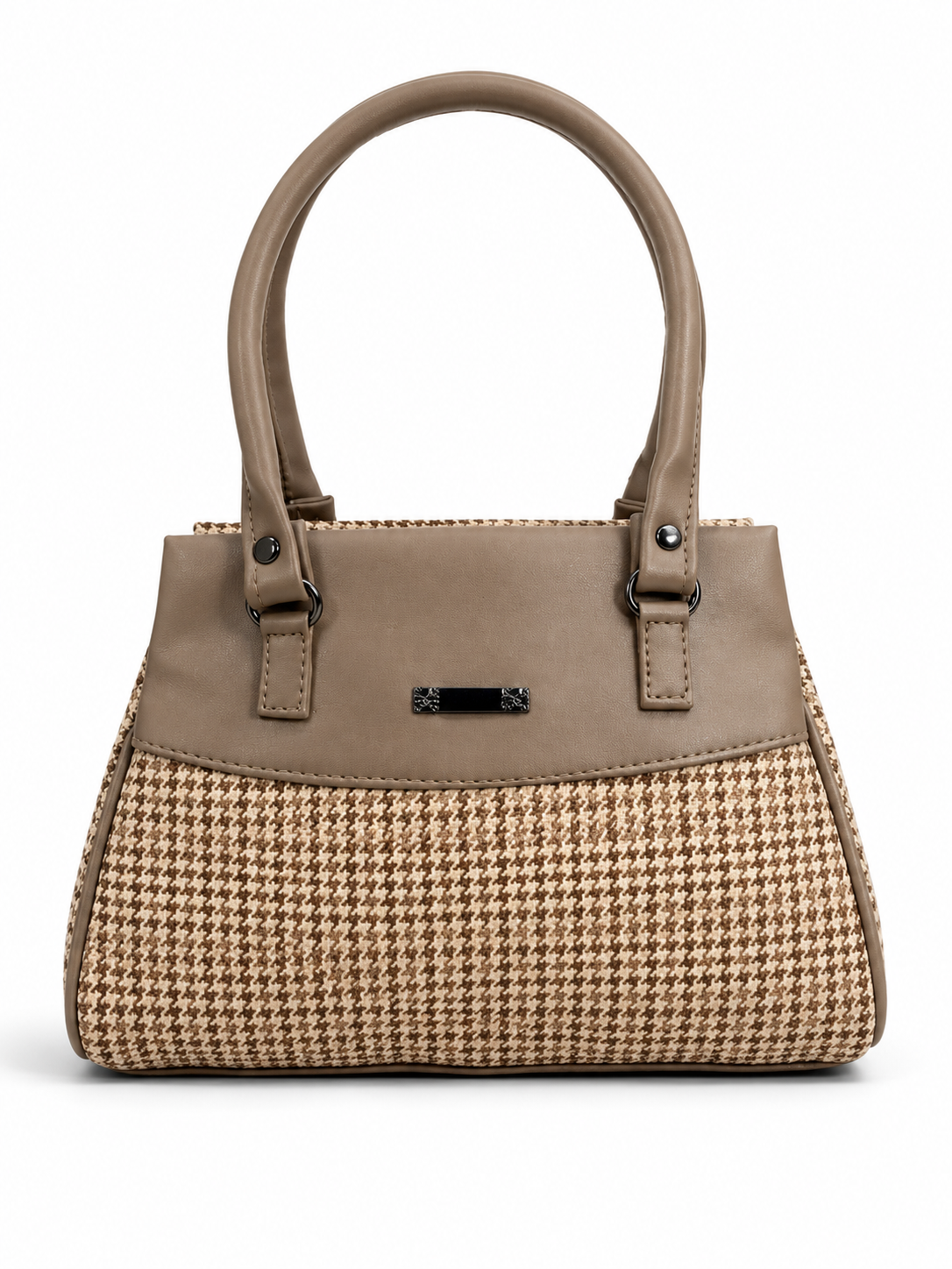 Women’s Stylish Handbag | Premium Houndstooth Pattern Tote Bag | Spacious 3-Zip Office & Daily Use Shoulder Bag