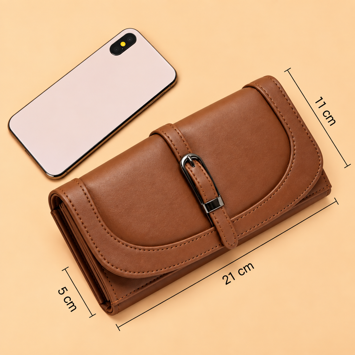 Women’s Stylish Clutch Wallet with Flap Closure | Elegant PU Leather Long Wallet for Women | Multiple Compartments & Card Holder |