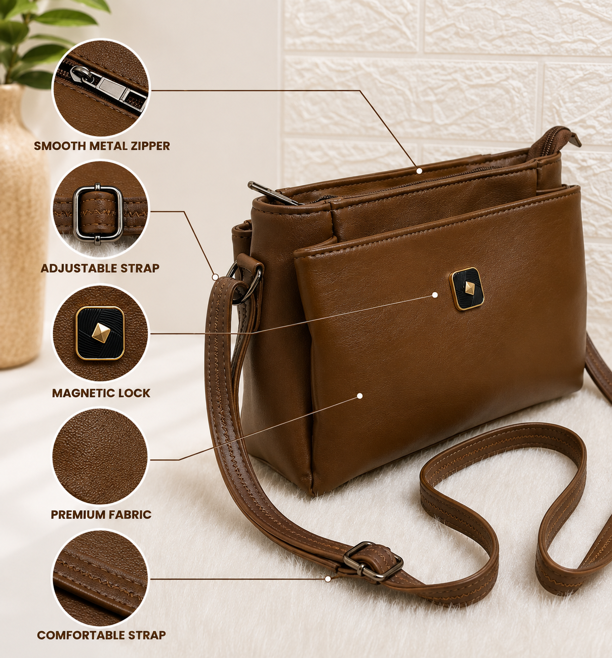 Women’s Premium PU Leather Crossbody Sling Bag | Stylish Shoulder Bag with Front Pocket