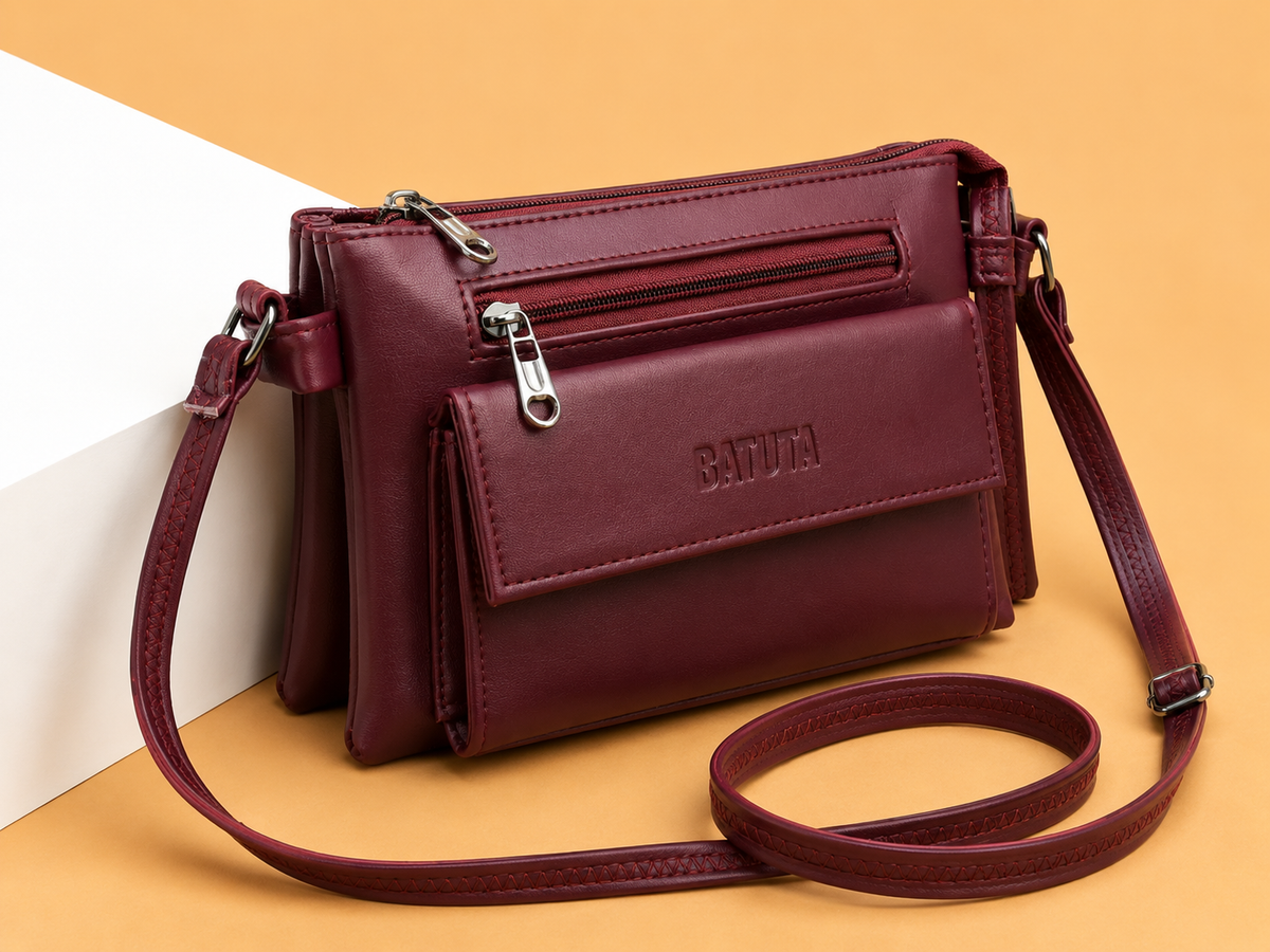 Women Stylish 3 Zip Sling Bag | Premium PU Leather Crossbody Bag | Multi Compartment Shoulder Bag for Women