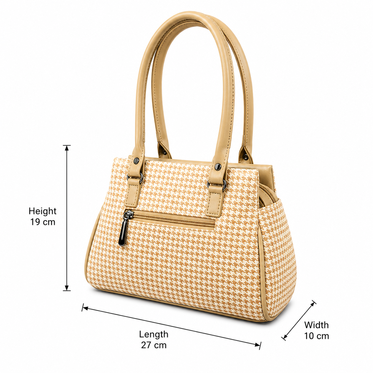 Women’s Stylish Handbag | Premium Houndstooth Pattern Tote Bag | Spacious 3-Zip Office & Daily Use Shoulder Bag