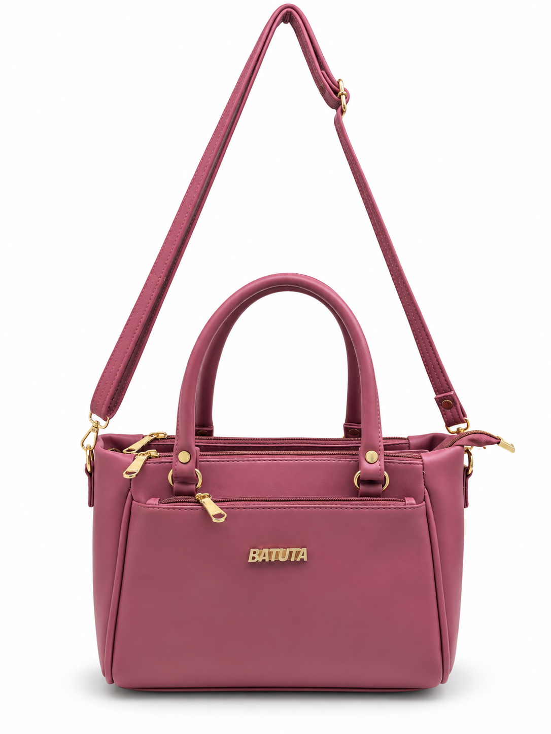 BATUTA Women’s Premium Faux Leather Handbag with Multiple Zipper Compartments, Double Handle & Sling Strap