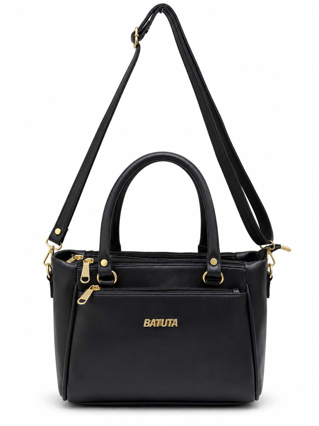 BATUTA Women’s Premium Faux Leather Handbag with Multiple Zipper Compartments, Double Handle & Sling Strap
